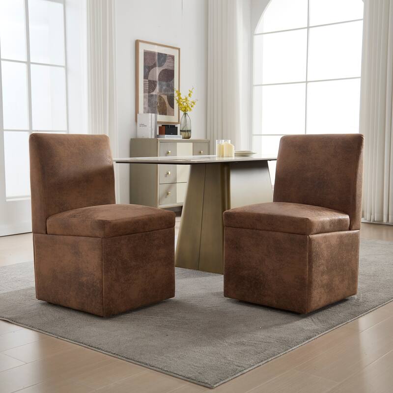 360 Degree Swivel Upholstered Dining Chairs Set of 2,Swivel Dining Chairs with Casters & Storage, Modern Rolling Chair
