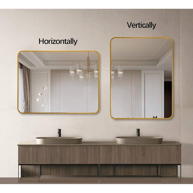 GDFStudio - Lucentia Luxury Modern Rectangular Bathroom Vanity Decorative Mirror with Metal Frame & Clean Architectural Profile