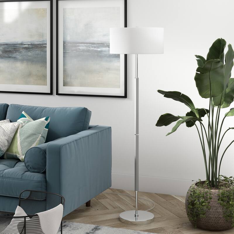 Simone 2-Light Floor Lamp with Fabric Shade - Cool Gray and Polished Nickel