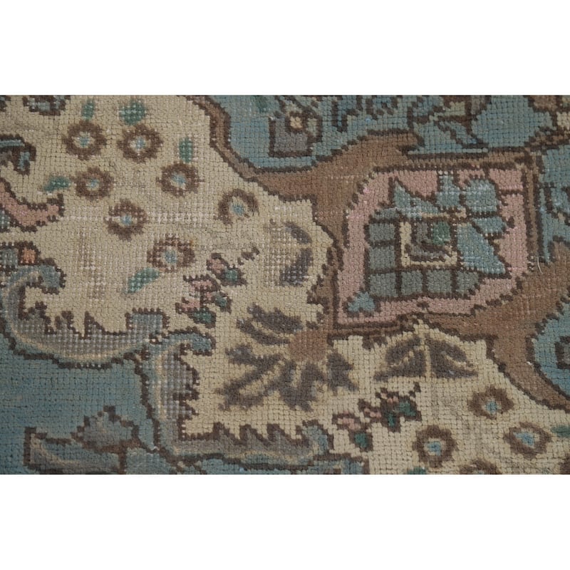 Light Blue Tabriz Vintage Persian Area Rug Handmade Wool Carpet - 6'7" x 9'3"