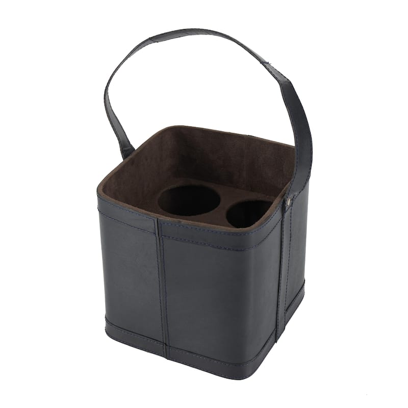 Black or Red Leather Handmade 4 Bottle Kitchen Wine Holder with Carrying Handle