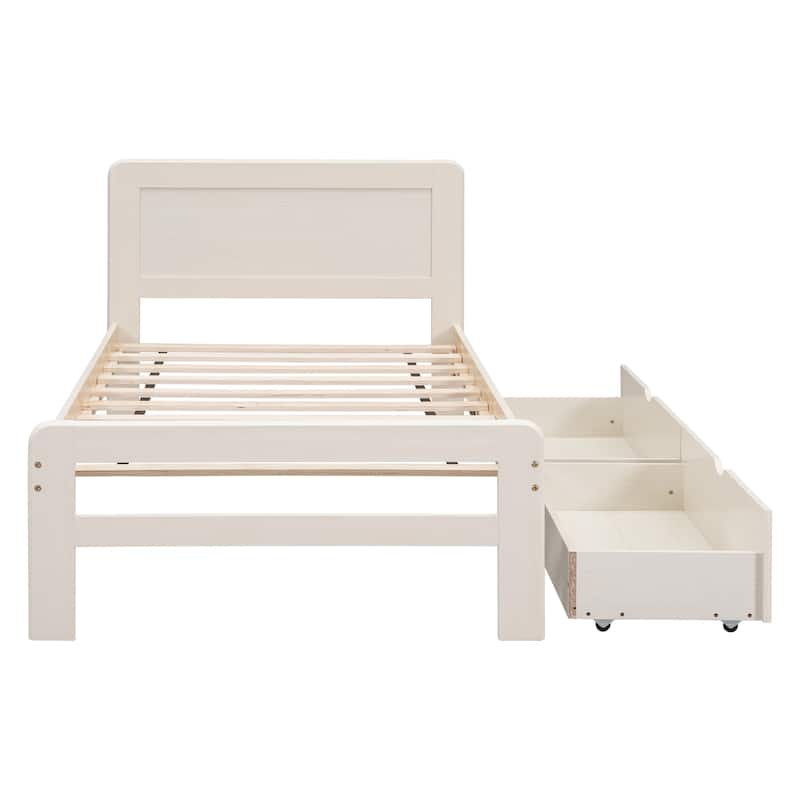 Modern Twin Size Platform Bed Frame with 2 Drawers for Master Bedrooms, Guest Rooms - Rubberwood Design