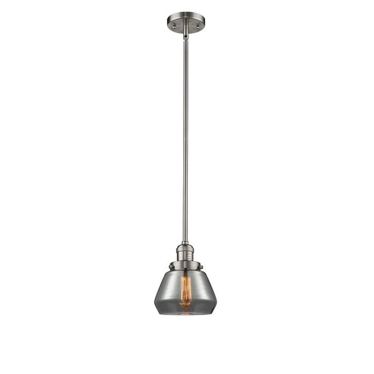 Innovations Lighting Fulton Single Light 7" Wide Mini Pendant with - Brushed Satin Nickel / Smoked