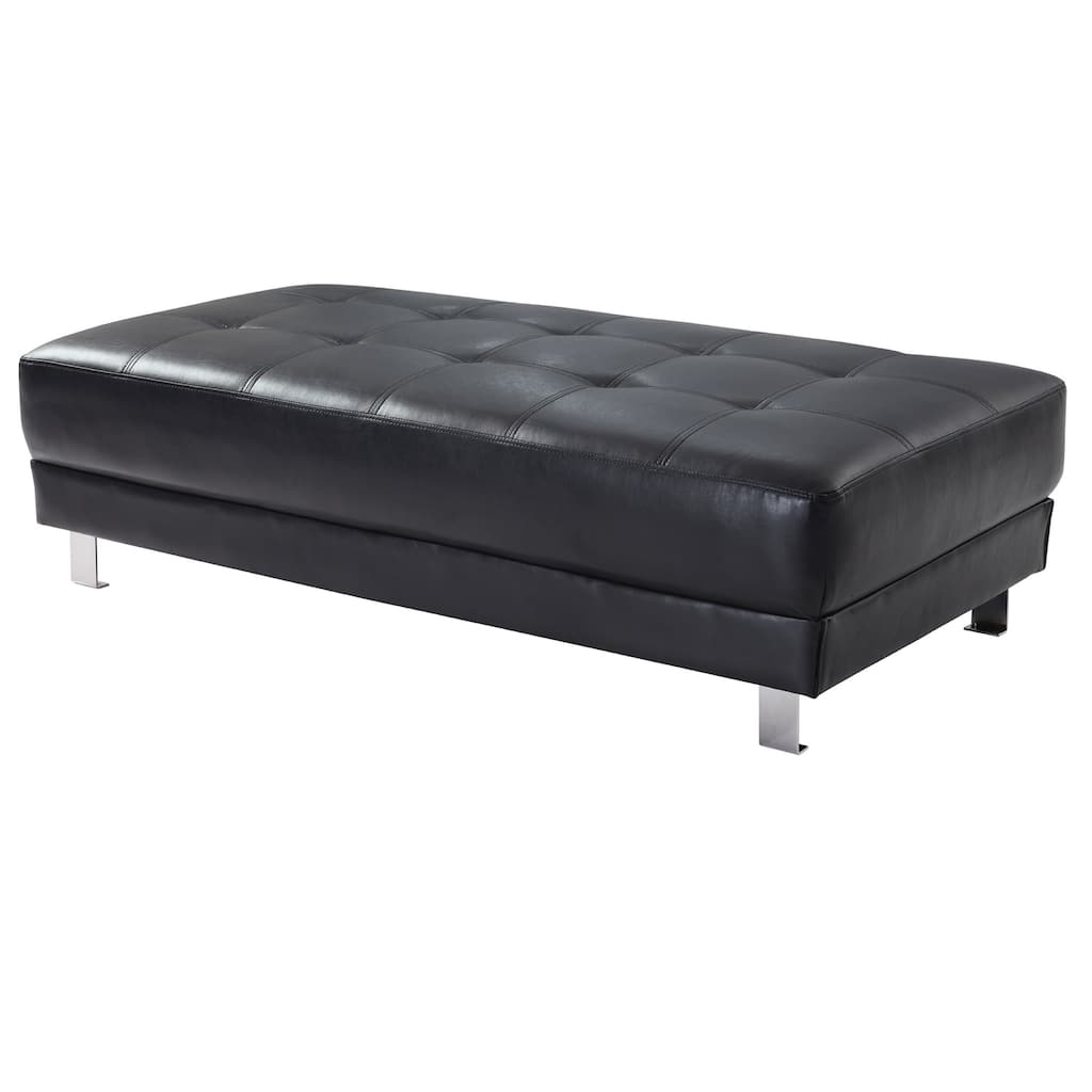 Faux Leather Upholstered Tufted Ottoman - 57" - Black