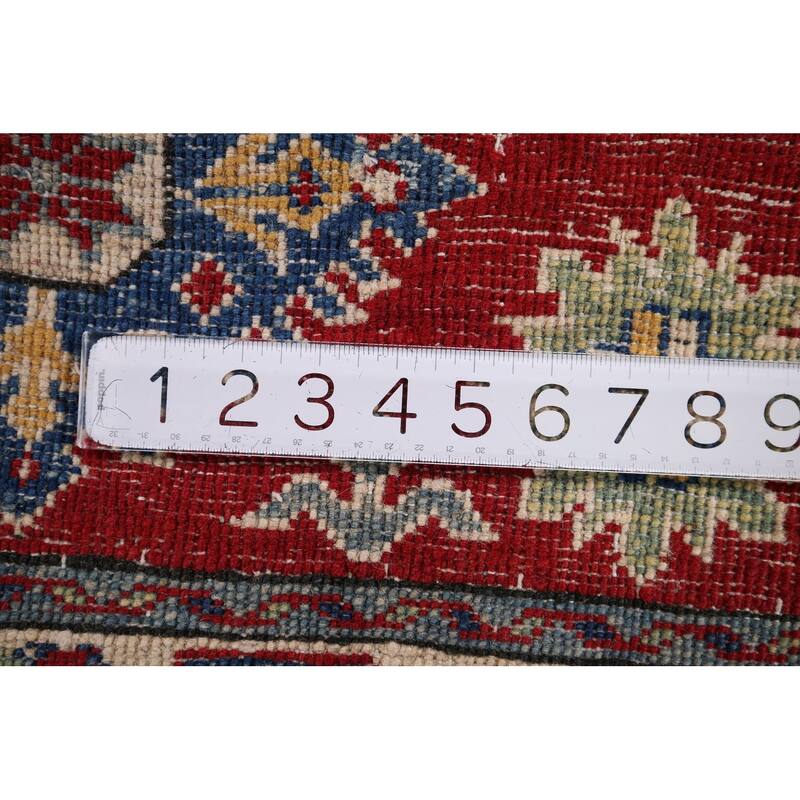 Red Geometric Kazak Pakistan Accent Rug Handmade Wool Carpet - 2'9" x 3'9"