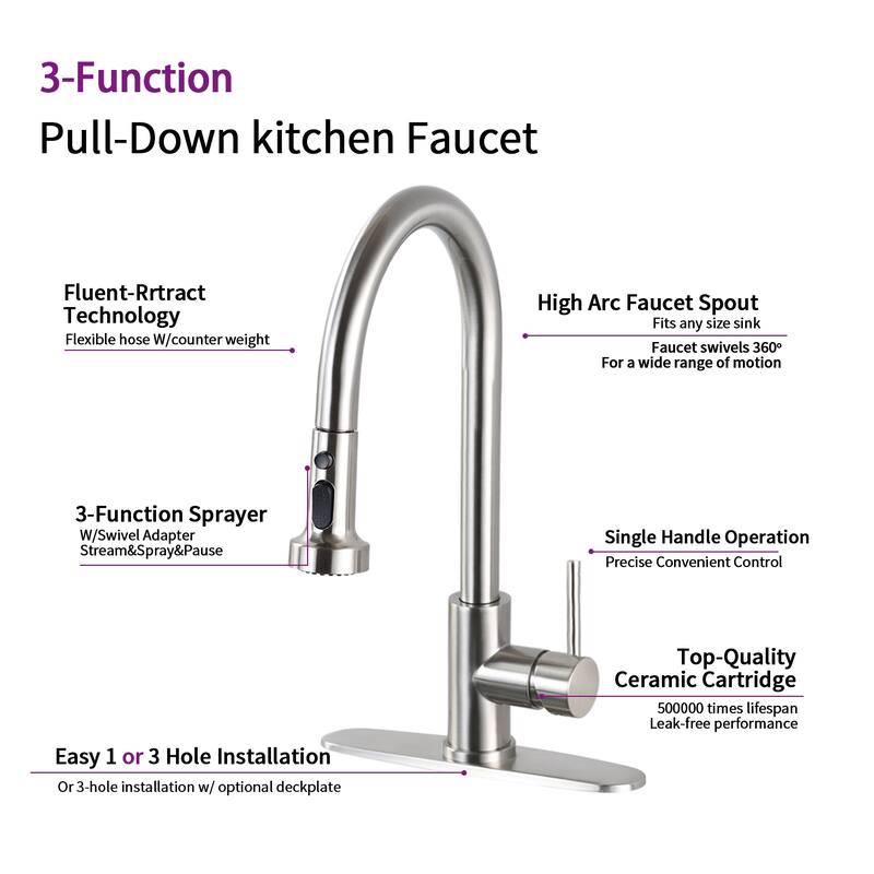 Proox Single Handle High Arc Pull Down Kitchen Faucet