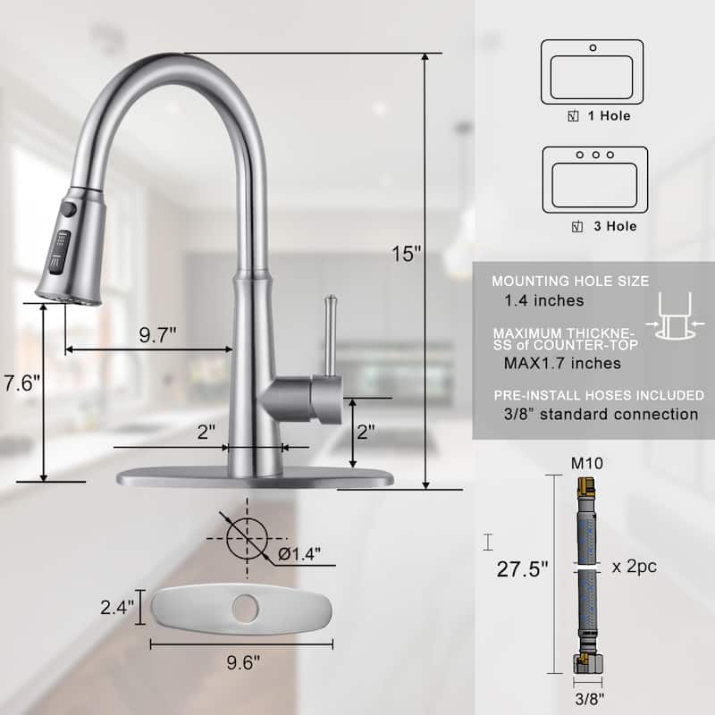 WOWOW Single-Handle Pull-Down Sprayer Kitchen Faucet Stainless Steel