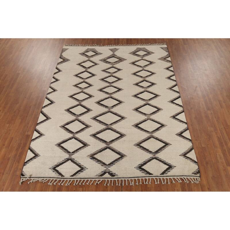 Modern Geometric Moroccan Area Rug Handmade Wool Carpet - 7'11"x 10'5"