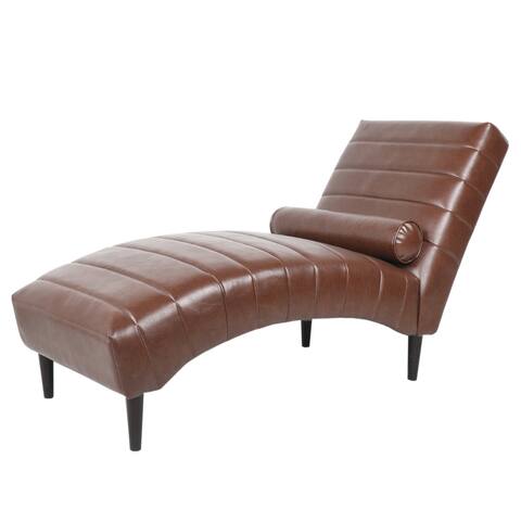 Chaise Lounge with Faux Leather Upholstery and 1 Bolster Pillow, Brown