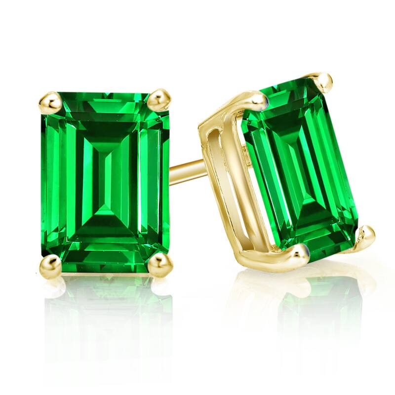 Auriya 14k Gold Lab Grown Gemstone Green Emerald Stud Earrings Emerald 0.25 to 5.00 ct. tw. 4-Prong Basket Push-Back