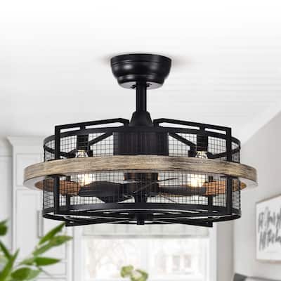 20" Industrial 5-Blade Metal Cage Ceiling Fan with Remote and Light Kit