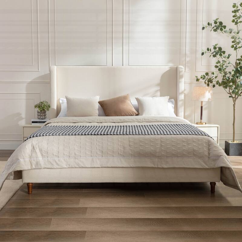 Elegant Upholstered Bed with Wingbacks and No Box Spring, Ideal for Relaxing - King