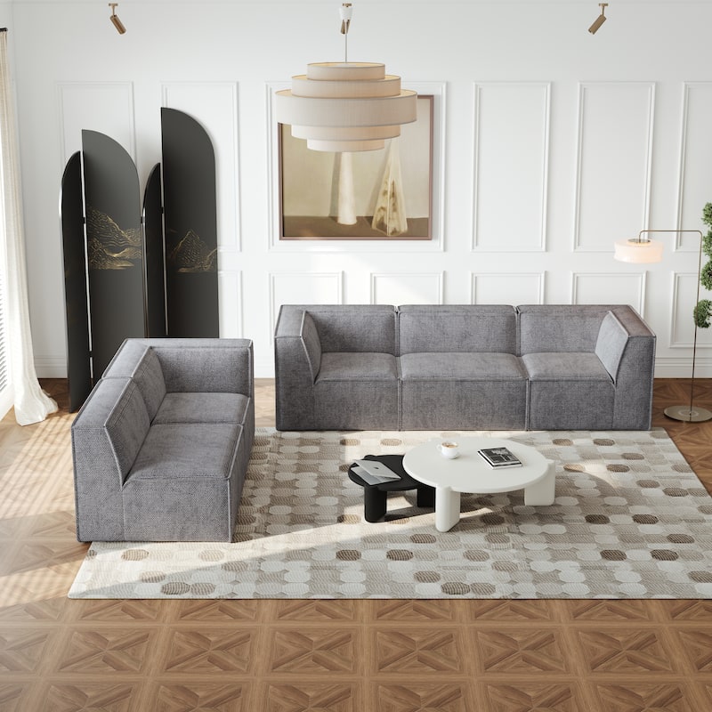 L Shape Sectional Sofa 5pc Loveseat Sofa Chenille Modular Sleep Couch Bed for Livingroom Recliner Sofa Floor Upholstered Daybed