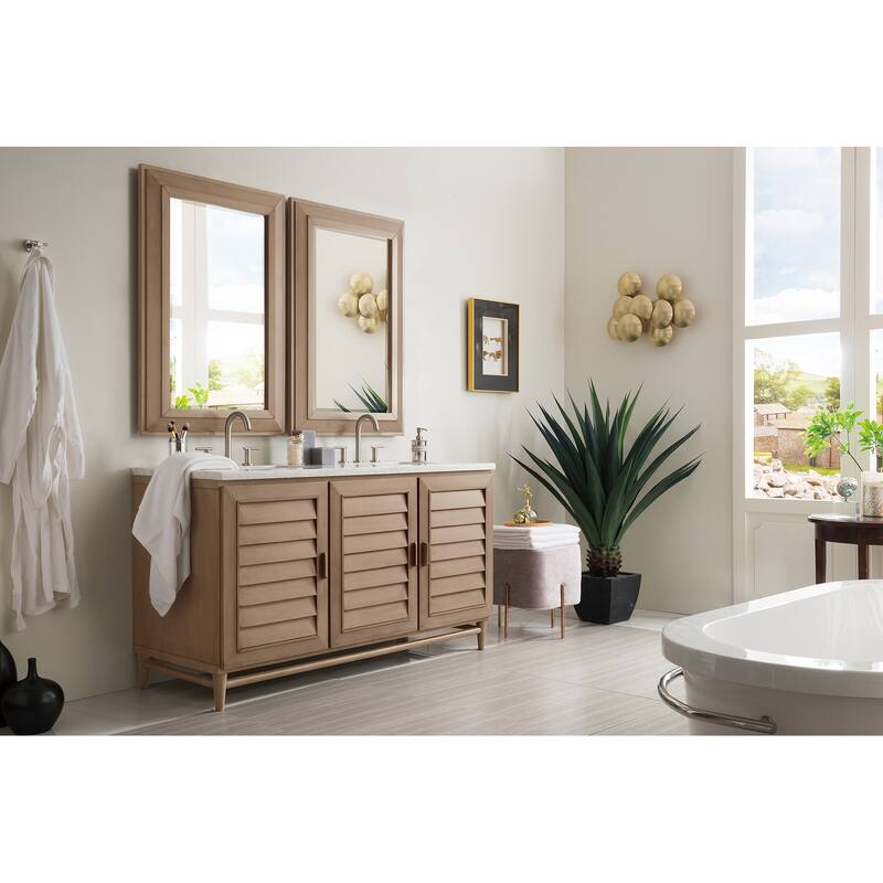 James Martin Vanities Portland 60" Double Vanity, Whitewashed Walnut