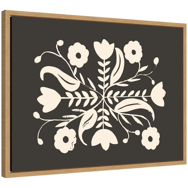 Kate and Laurel Aurelia Black Cream 012 by Vicky Yorke Framed Canvas Wall Art Print - 24 x 18 - Brown