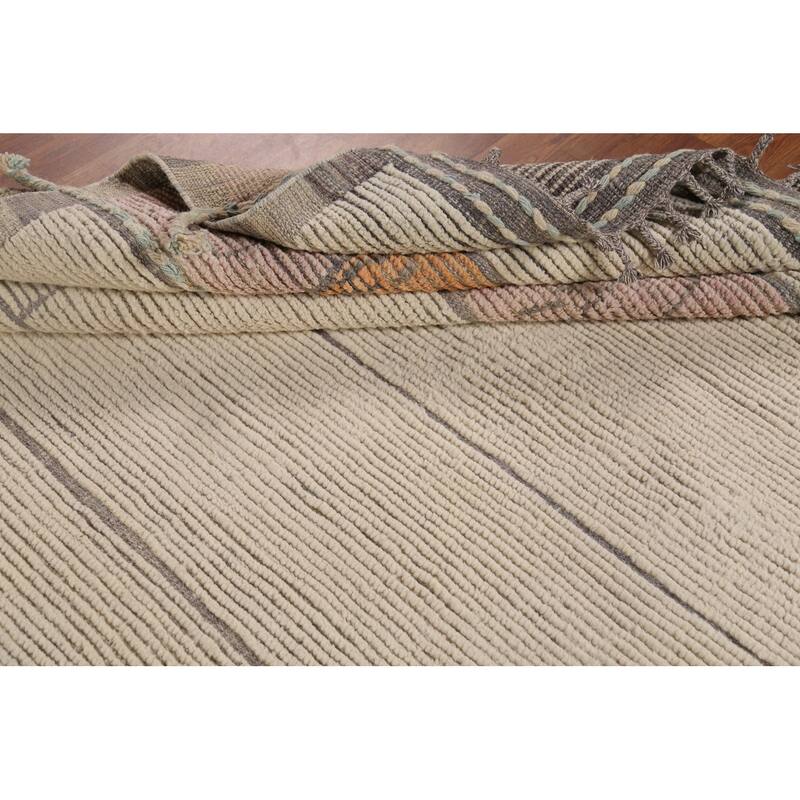Moroccan Oriental Area Rug Handmade Beige Wool Carpet - 8'11"x 12'6"