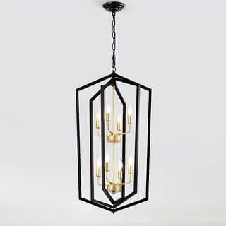 LunaDrift 8-Light Modern Farmhouse Lantern Chandelier, Black and Gold Cage Pendant Light Fixture for Dining Room, Living Room