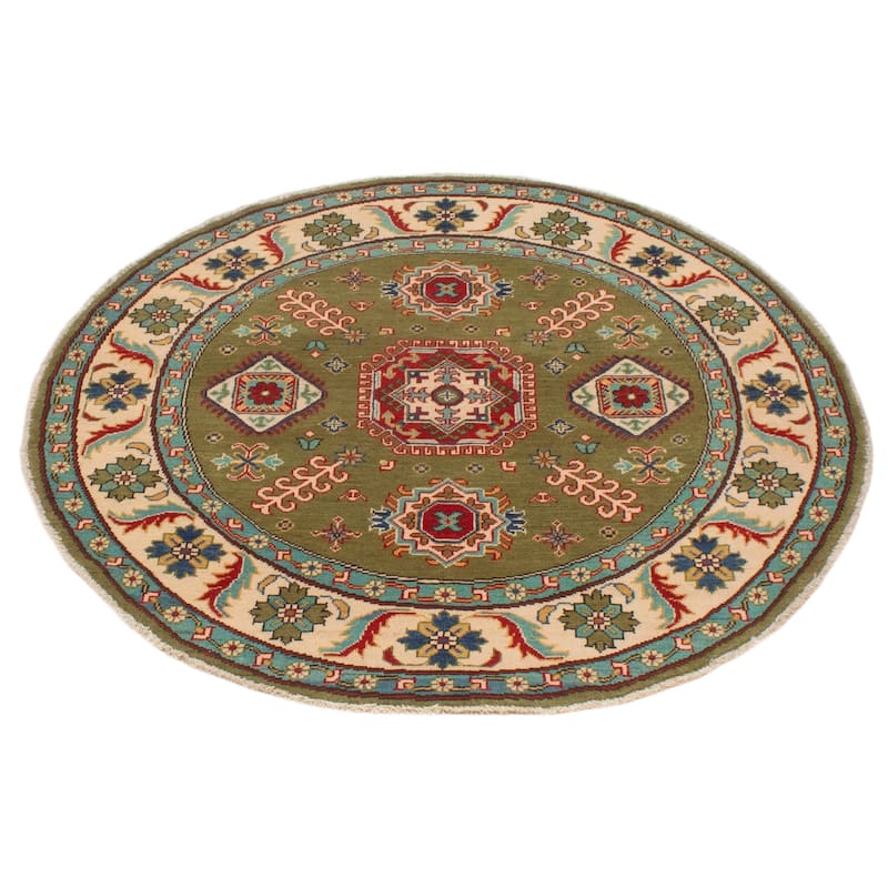 ECARPETGALLERY Hand-knotted Uzbek Ghazni Olive Wool Rug - 4'10 x 4'10