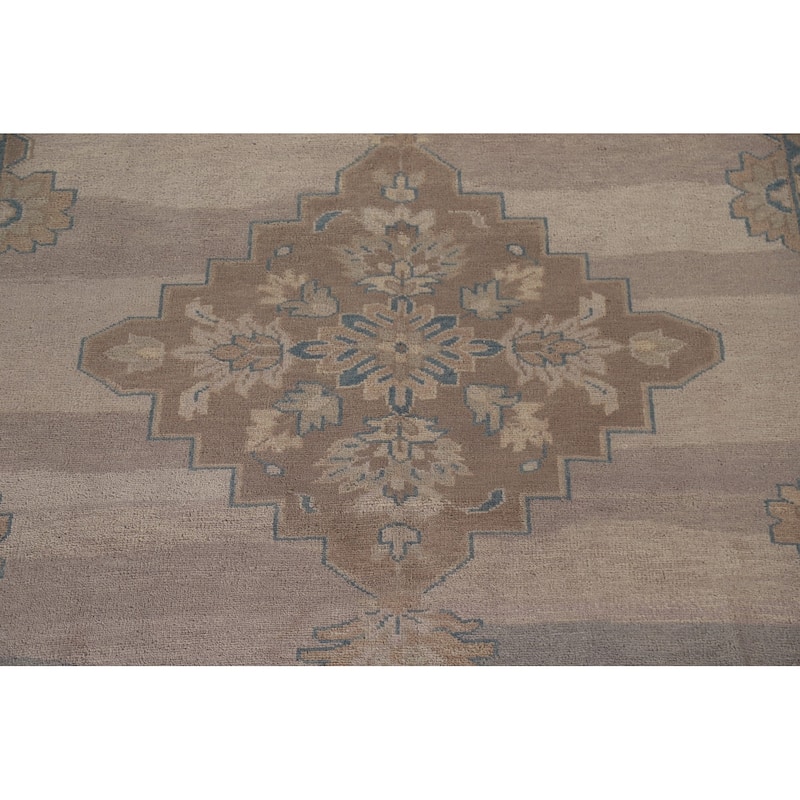 Geometric Oushak Area Rug Hand-knotted Wool Carpet - 8'10"x 12'3"