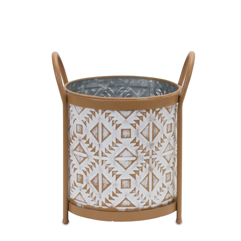 Footed Metal Aztec Planter (Set of 2)