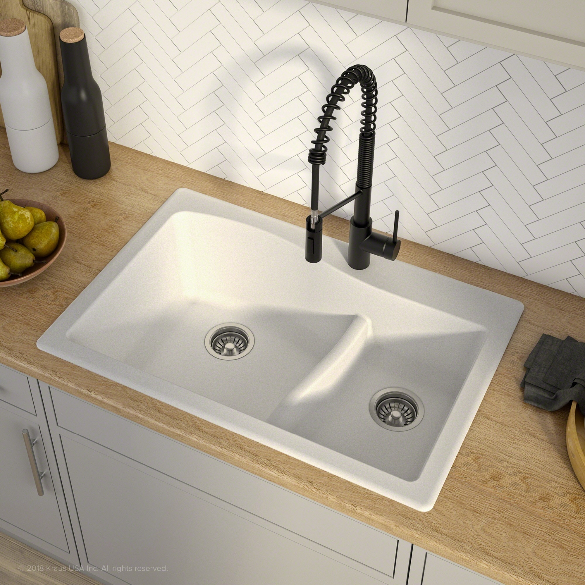 SALENEW大人気! KGD-441 Quarza 25-inch Dual Mount Single Bowl  Granite Kitchen Sink in Black 並行輸入品