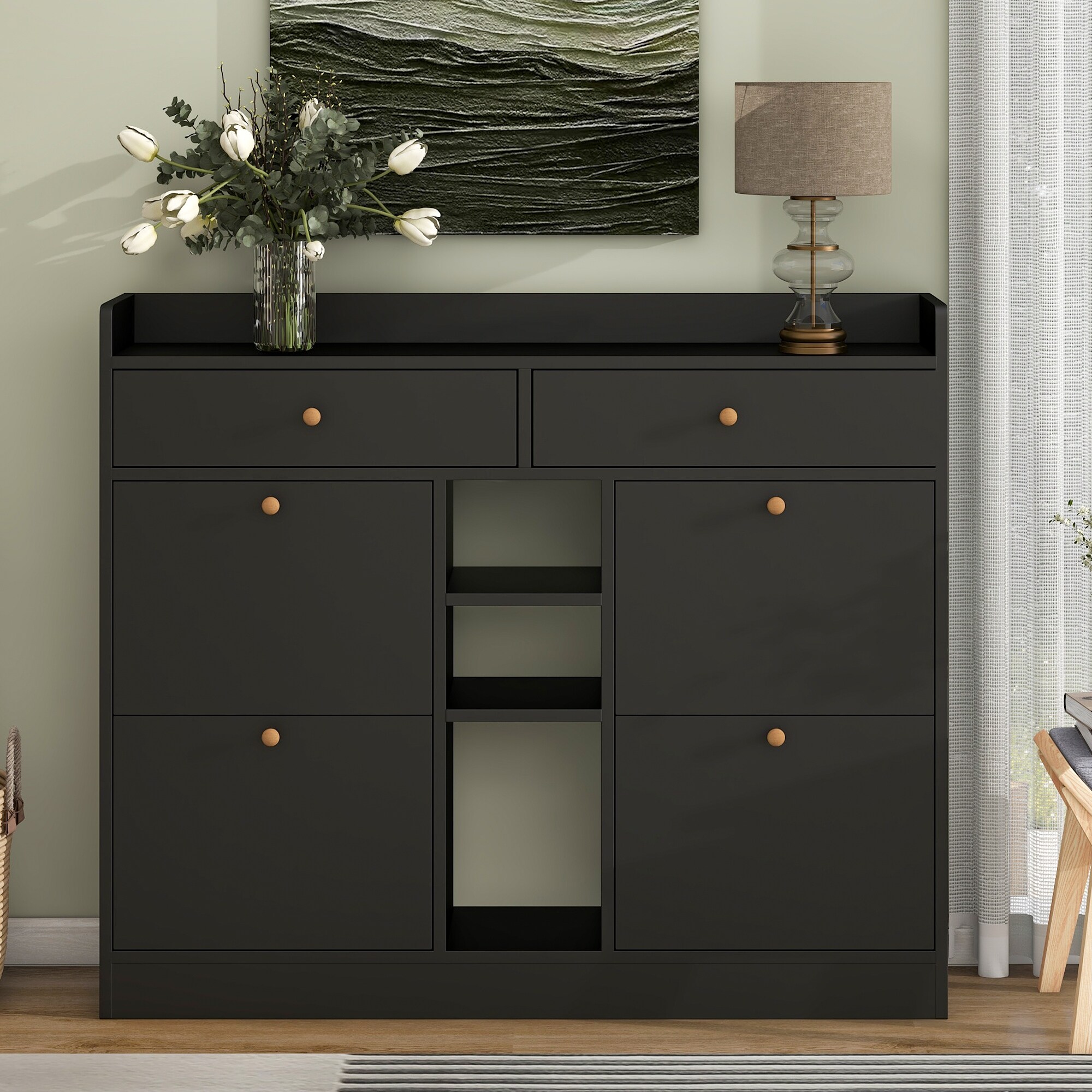 https://ak1.ostkcdn.com/images/products/is/images/direct/e0d4507c8b0bc3d59f1d3784efdb8c4a0bdee490/Modern-Shoe-Cabinet-with-4-Flip-Drawers%2C-Multifunctional-2-Tier-Free-Standing-Shoe-Rack-with-2-Drawers%2C-for-Entrance-Hallway.jpg