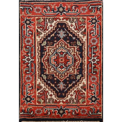 Geometric Blue Heriz Serapi Oriental Foyer Rug Handmade Wool Carpet - 2'0" x 3'0"