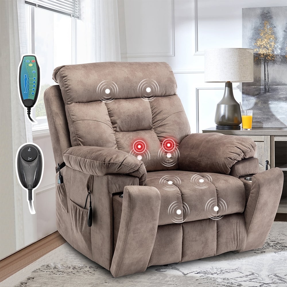 Large Electric Massage Lift Recliner with Heat, Hidden Cup Holder