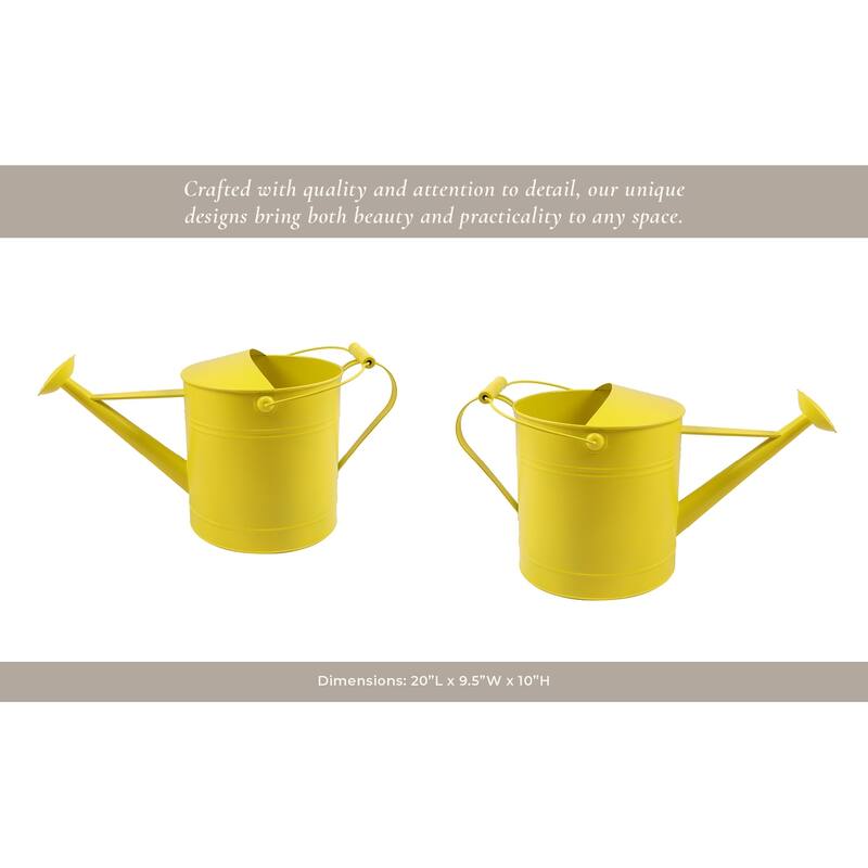 Metal and Wood Watering Can Long Spout Outdoor Garden Use - 10" Yellow - 20" x 9.5" x 10"
