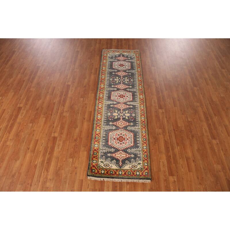 Gray Viss Indian Runner Rug Hand-Knotted Wool Carpet - 2'6" x 8'4"