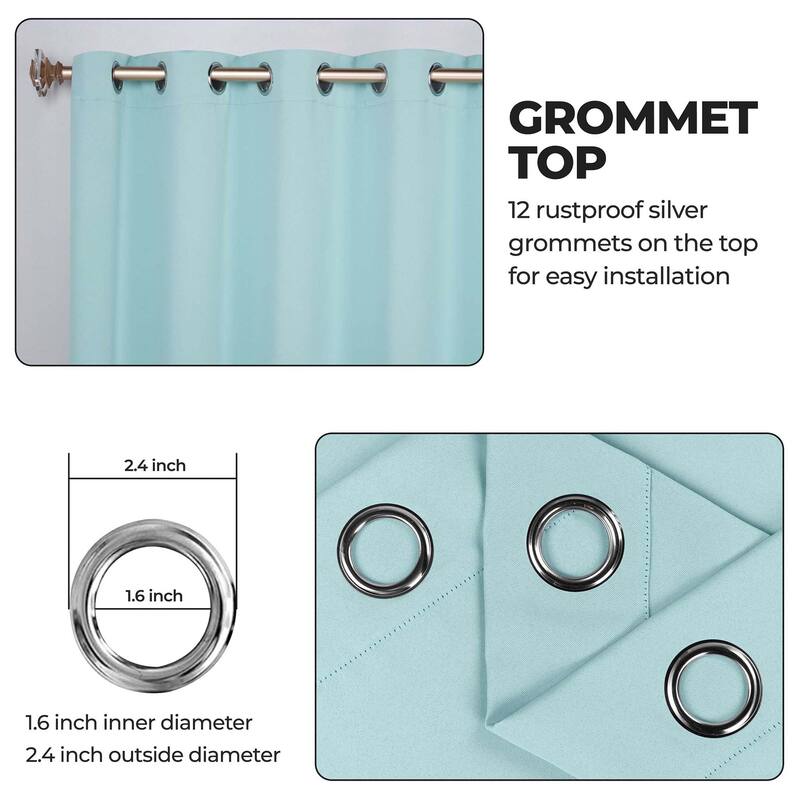 Superior Solid Machine Washable Room Darkening Grommet Blackout Curtains, Set of 2