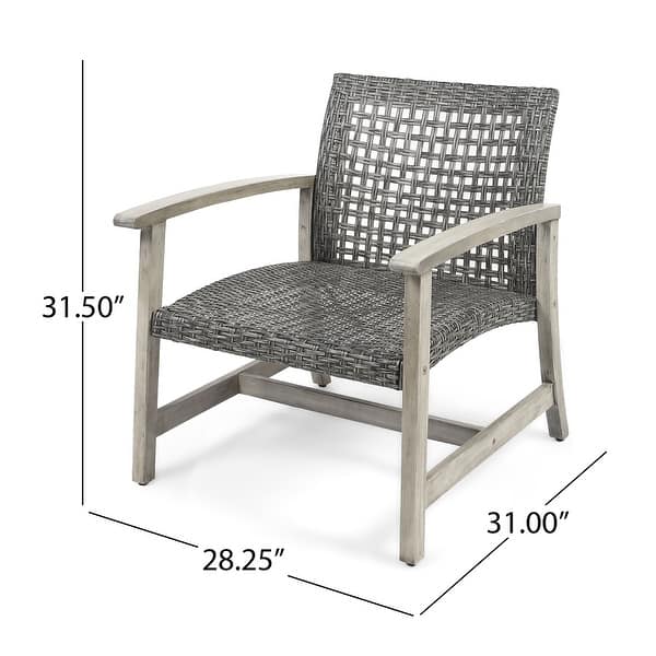 dimension image slide 1 of 3, Hampton Outdoor Wood/Wicker Club Chair (Set of 2) by Christopher Knight Home
