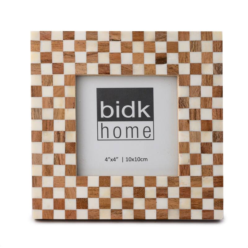 Checkered Rectangular Picture Frame - for 4" x 4" Photo - Brown and White