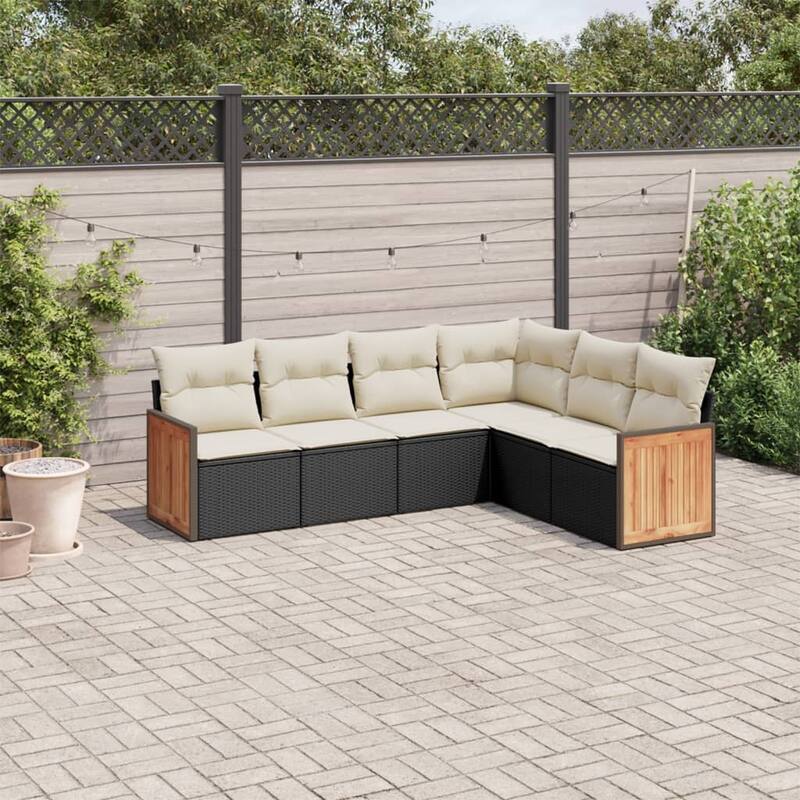 vidaXL Patio Sofa Set with Cushions Outdoor Conversation Furniture Poly Rattan - Black and cream without table
