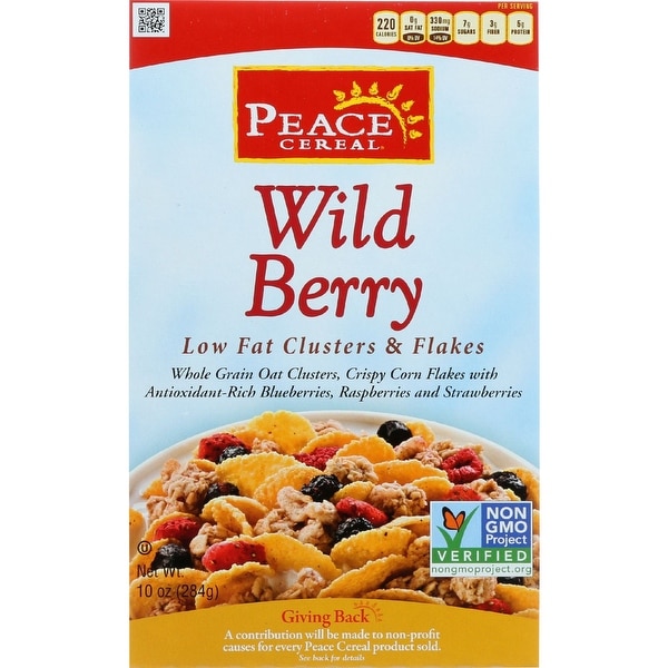 Peace Cereals Cereal - Clusters and Flakes - Low Fat - Wild Berry - 10 oz - case of 6