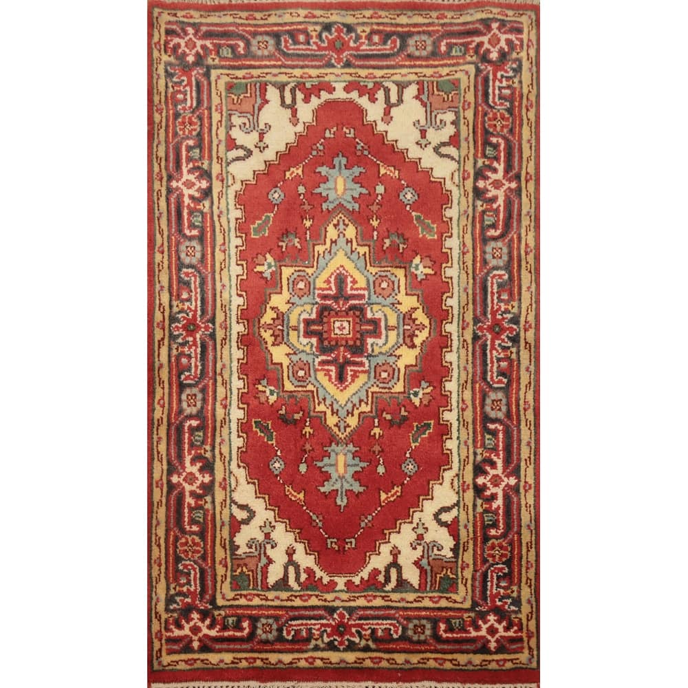 Hand Knotted Oriental 100% Wool Carpet Traditional Medallion Red Heriz (serapi) Area Rug - 5' 6'' X 2' 11''