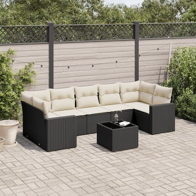 vidaXL Patio Sofa Set with Cushions Outdoor Furniture 8 Piece Poly Rattan - 21.7 x 24.4 x 27.2 (W x D x H)