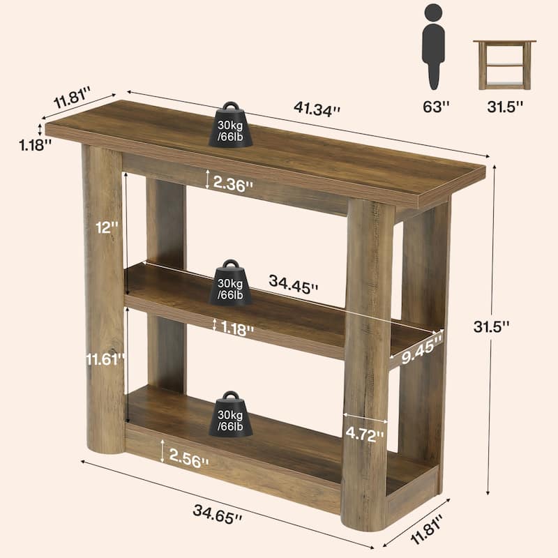 3 Tier Farmhouse Console Table, 47 Inch Small Entryway Table with Storage Shelves for Living Room, Foyer