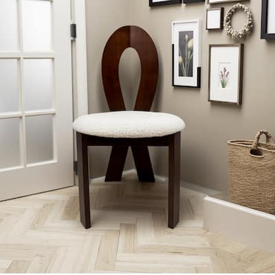Key-design Wooden Dining Chairs Set of 2 with Teddy Velvet Padded Seat