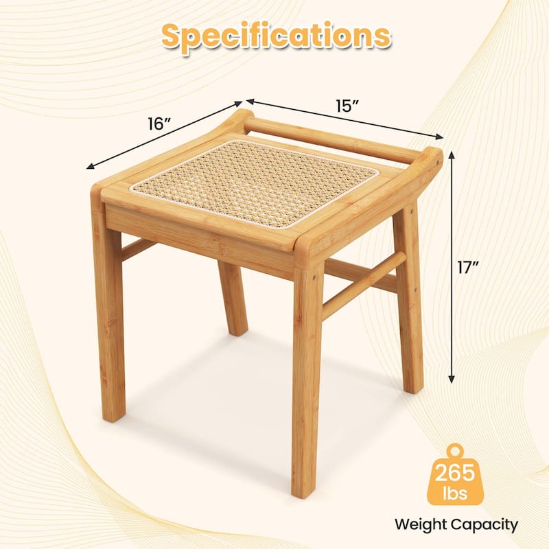 Costway Bamboo Vanity Stool Rattan Top Ottoman Footrest for Living