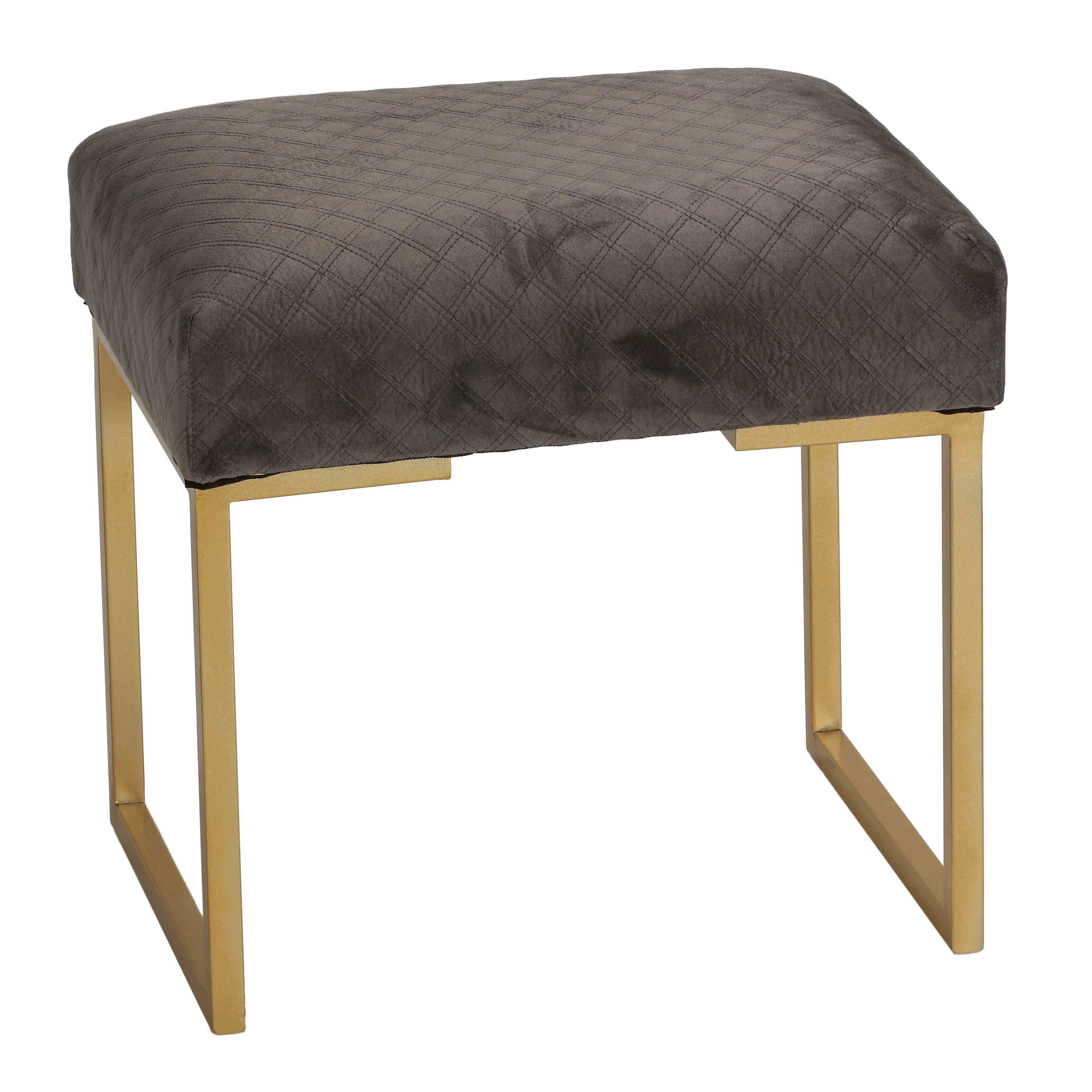 Cortesi Home Allium Ottoman with Painted Gold Legs, 19 inch Wide, Gray Velvet