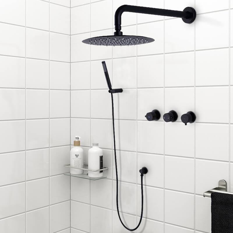 Wall Mounting Dual Shower Heads in Matte Black - Black