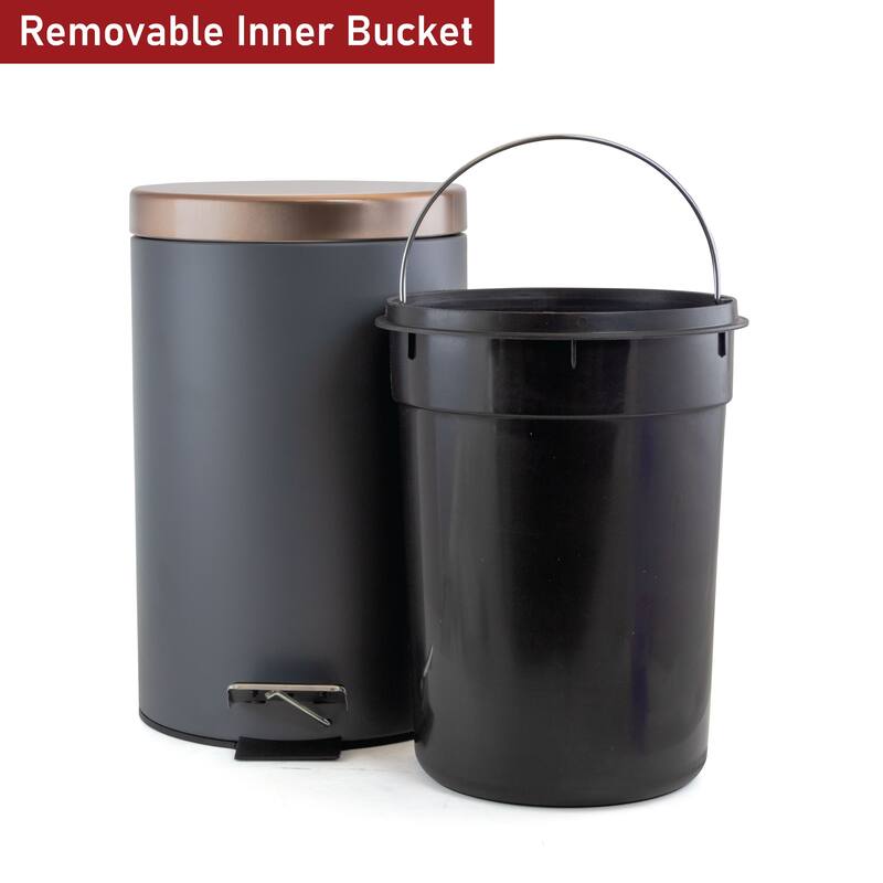 12 Liter Compact Soft Close Pedal Small Room Trash Bin Gray and Copper