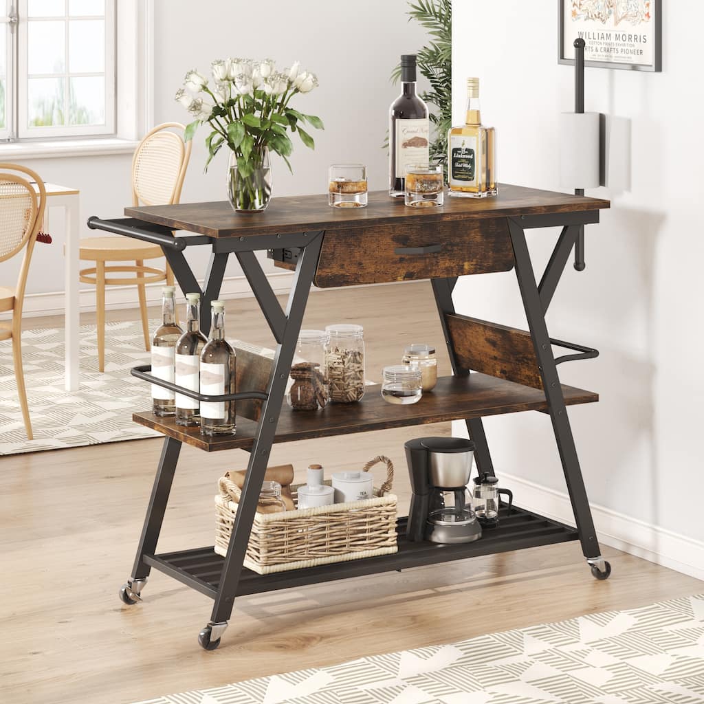 41.7 inch Wide Rolling Kitchen Island with Drawer,Coffee Bar Station with Storage - 41.7 inch