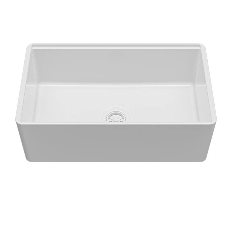 Karran 30" Single Bowl Workstation Fireclay Kitchen Sink with Reversible Fluted Apron Front