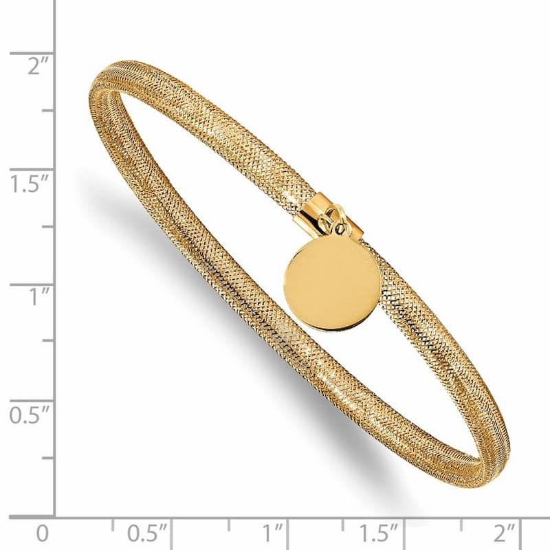 Curata 14k Yellow Gold 7" Dangle Round Charm 4mm Stretch Mesh Bracelet