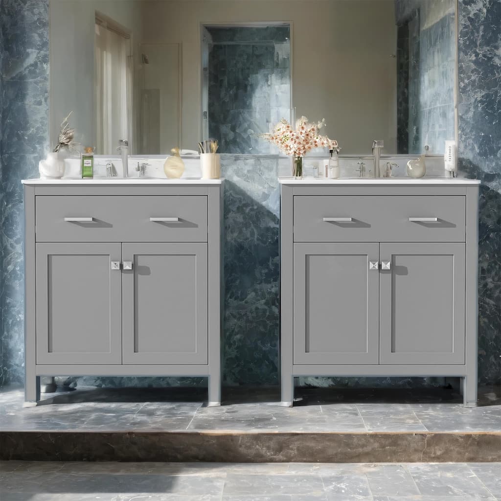60" Bathroom Vanity Set with Double Vanities (Separate), Ceramic Sinks