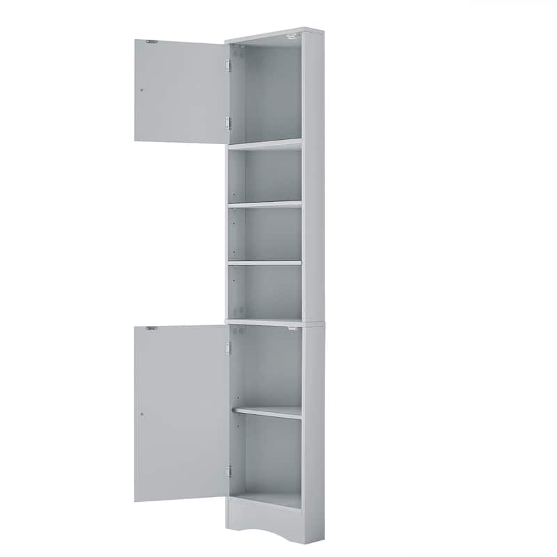 Roomfitters Tall Corner Bathroom Cabinet with 2 Doors Adjustable Shelves and Open Shelf Multi-Functional Design
