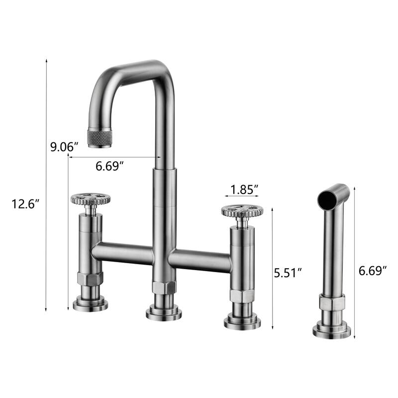 Dornberg 2 Handles Bridge Kitchen Faucet with Side Sprayer