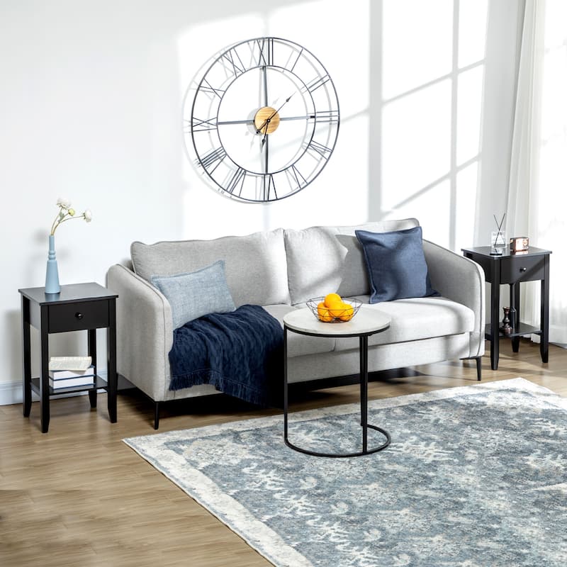 2-tier Modern Side Table with Drawer and Bottom Shelf